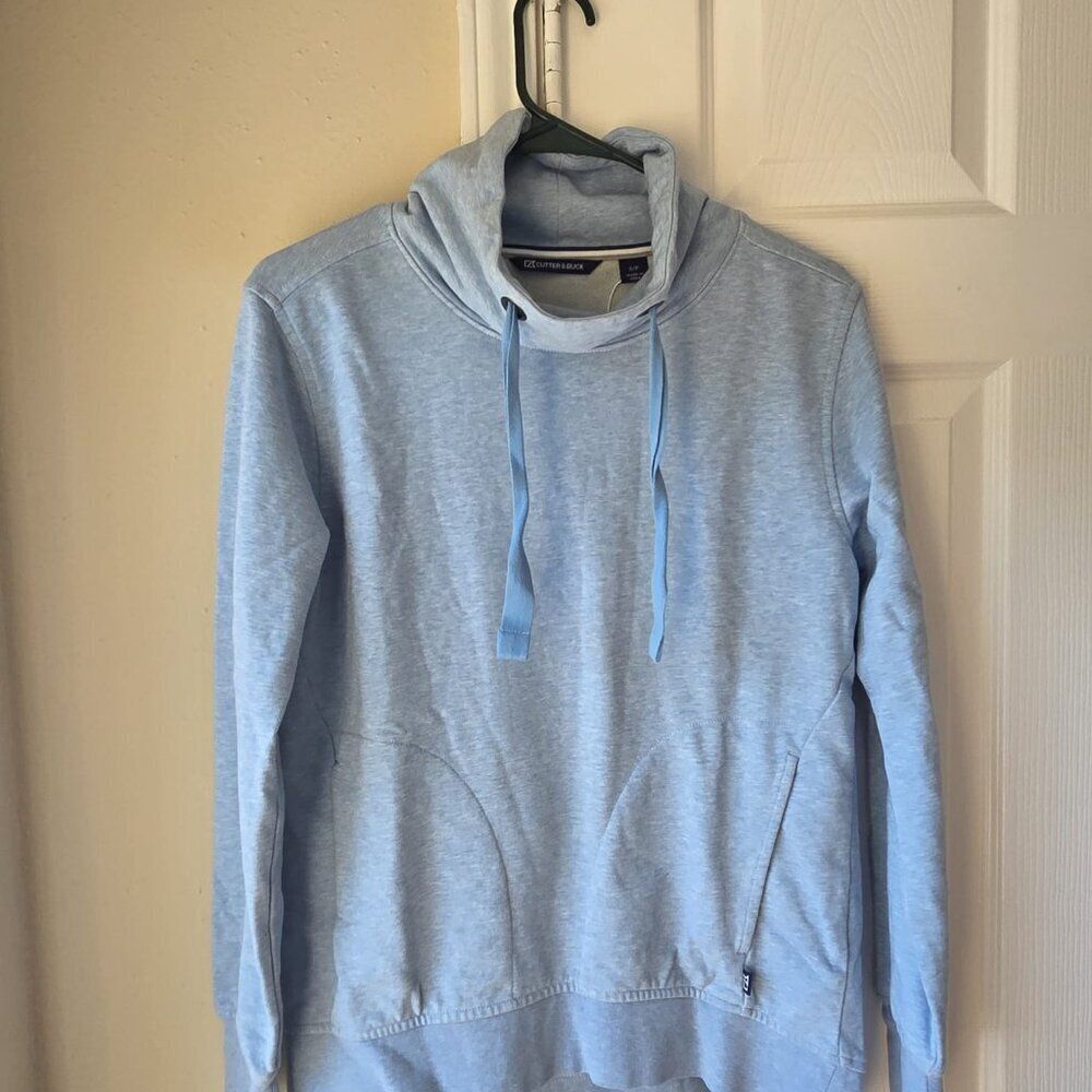 Cutter & Buck Women's Baby Blue Sweatshirt S Preppy Mock Neck Athletic Relax